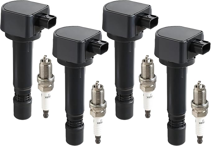 4PCS UF582 Ignition Coils & 4PCS Iridium Spark Plugs Ignition Coil Pack Fits for 2006-2011 Civic 1.8L, Coil Pack Set Replace OE UF-582 C1580 IC662