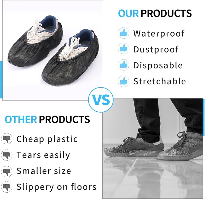 Frontline Shoe Covers Disposable Non-Slip, Premium Non-Woven Durable Booties Shoes Covers – Water Resistant Thick Anti-Slip - One Size Fits Most by Frontline (Black 50 Pack)