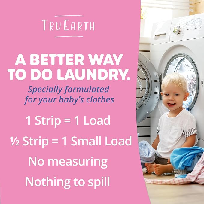Tru Earth Hypoallergenic Baby Laundry Detergent Sheets/Eco-Strips for Sensitive Skin, 32 Count, Up to 64 Loads: Fragrance Free Detergent for Newborn, Infants, Toddlers, Children, Baby Clothes