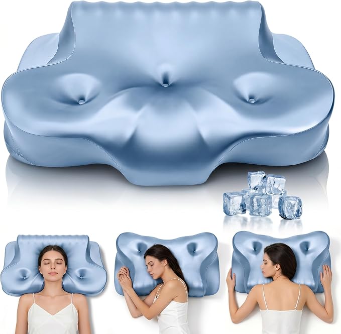 Dayme Orthopedic Memory Foam Pillow, Blue | Cooling Neck Pillow, Cervical Support, Neck Pain Relief, All Sleep Positions, Ergonomic