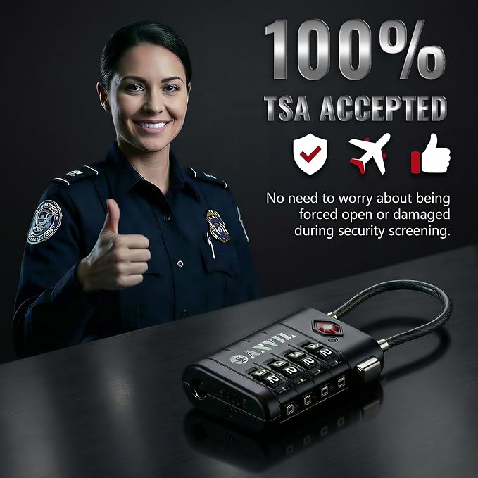 ANVIL TSA Approved Luggage Locks with Search Alert Indicator, 4-Digit Combination Suitcase Lock, Advanced TSA008 Core Heavy Duty Anti-Theft Travel Lock for Double Zippers, Backpacks