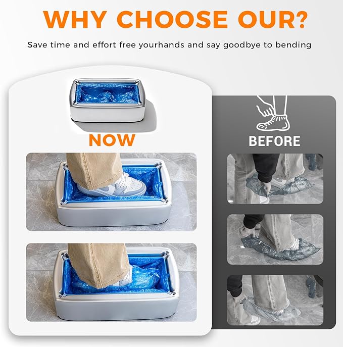 Automatic Shoe Cover Dispenser with 200 PCS Disposable Boot Covers, Hands-Free Step-On Machine, No Electricity, Non-Slip & Reusable, Fits Most Sizes for Home Office Lab & Medical Use