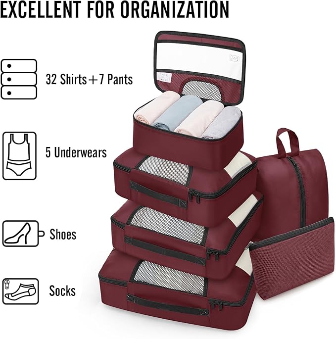 Veken 8 Set Packing Cubes for Travel Essentials, Suitcase Organizer Bags in 4 Sizes, Carry-On Luggage Accessories with Large Laundry Bag & Passport Holder, Must-Have for Airplane, Road Trip & Camping
