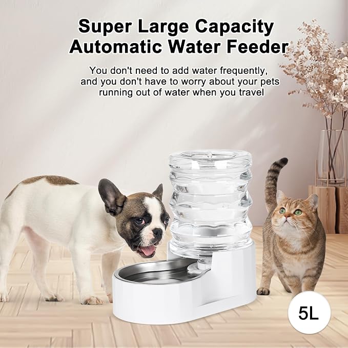 RIZZARI 5L Stainless Steel Gravity Cat Water Bowl Dispenser | BPA-Free Materials,Fresh Water Every Day,Smooth Water Flow,Detachable Components,Suitable for Indoor Use