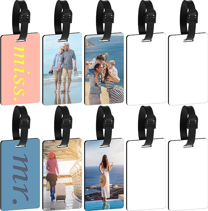 Frienda Sublimation Luggage Tag Blanks White Blank Travel Bag Tags Bulk with Strap Double Sided MDF Suitcase Labels with Slots for Easy Identification