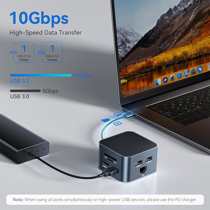 13-in-1 USB C Hub Multiport Adapter, USB C Docking Station with 4K@60Hz, 100W PD, USB A&C 3.2, 2xUSB A 3.0, Ethernet, SD/Micro SD, Audio, Mic, Laptop Dock for MacBook Pro/Air, iPad, Windows