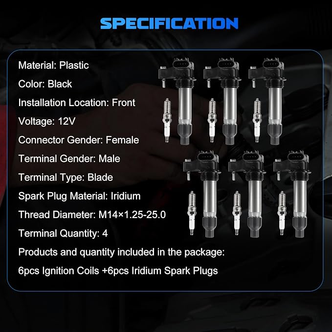 6PCS UF569 Ignition Coils + 6PCS 41-109 Iridium Spark Plugs Ignition Coils Pack Fits for 2012-2020 Impala, 2010-2021 Traverse, 2010-2017 Terrain 3.0L 3.6L, Coil Pack Set Aftermarket Parts