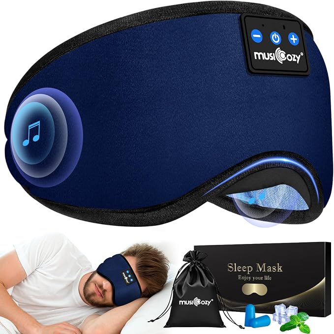 MUSICOZY Sleep Headphones, Bluetooth 5.4 Sleep Mask Headband Headphones Sleeping Eye Mask, Wireless Music Earbuds Earphones with HD Stereo Speakers Cool Gadgets Gifts (Midnight Blue)