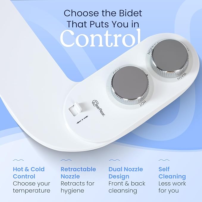 CLEAR REAR Bidet Attachment for Toilet Seat -Non-Electric with Self Cleaning Nozzles, Leak Proof Connectors, Adjustable Water Spray, Rear & Feminine Wash - Toilet Bidet Upgrades (Cold & Warm Water)