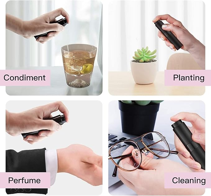 Street27® 8ml Empty Perfume Bottle Refillable Perfume Atomizer Spray Bottle, Portable Mini Pocket Travel Perfume refill bottle Dispenser Glass & Aluminum with 3 Types of Refill Pump - Matte Black