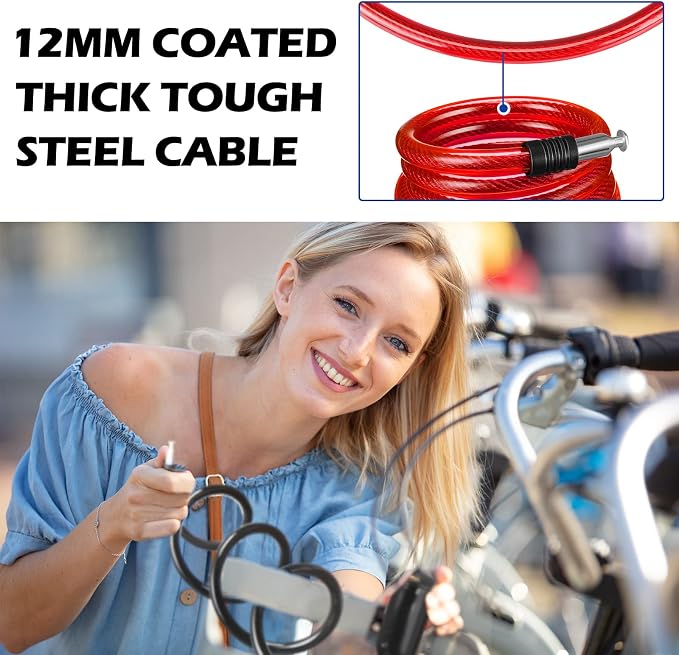 Yexiya 10 Pcs Bike Locks Bulk, Each Anti Theft Bicycle Lock Cable with 2 Keys, 3.4 FT Long Bike Cable Lock for Protecting Bicycle, Electric Scooter, Motorcycle, Scooter, Fence, Toolbox, 4 Colors