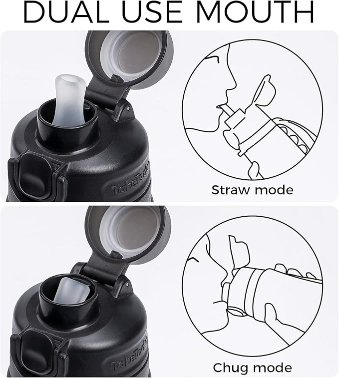 TakeToday Newly Upgraded Collapsible Water Bottles 32oz and 20oz, Foldable Platinum Silicone Travel Water Bottle with Straw & Carry Strap, Leak-Resistant Screw Lid, Wide Mouth, BPA-Free for Hiking, Ca