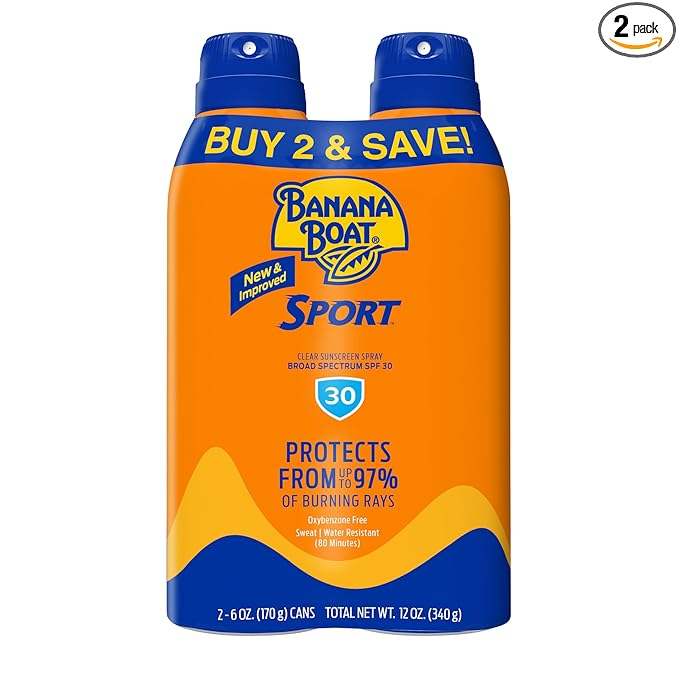 Banana Boat Sport Ultra SPF 30 Sunscreen Spray | Banana Boat Sunscreen Spray SPF 30, Water Resistant, Oxybenzone Free, 6oz each Twin Pack