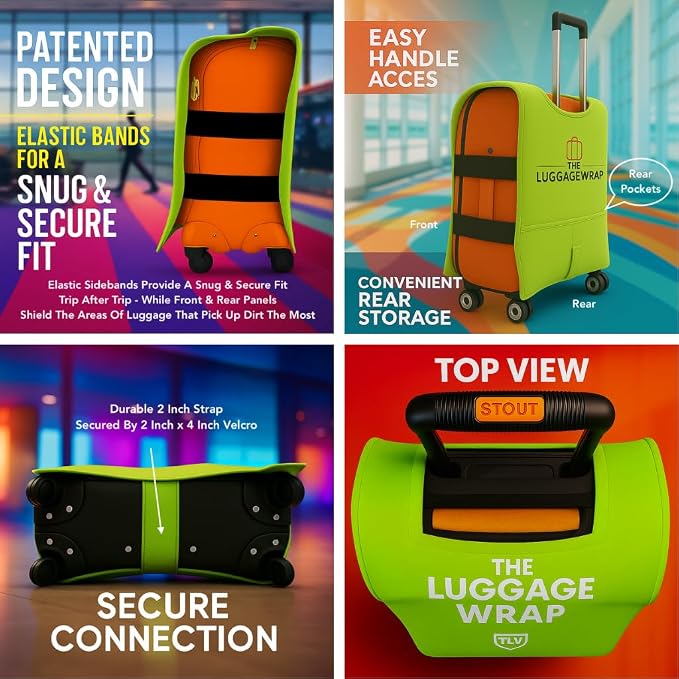 Small, Lemony Lime Green Water-Resistant Luggage Covers for Suitcase TSA Approved for 19"-21" - Durable Patented Design Suitcase Covers for Luggage, Fundas para Maletas, Travel Accessories