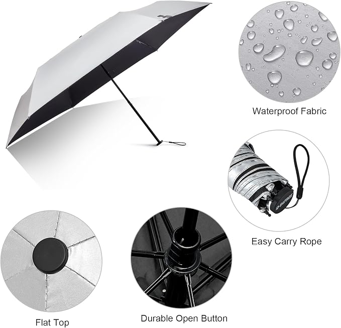 G4Free 43in Mini Travel Umbrella Ultralight Carbon Fiber UPF 50+ Umbrella | UV Protection, Sun Block, For Sun, Super Slim, Small Size, Weighs Only 4 oz, Compact Design, For Travel, For Purse, Women Use