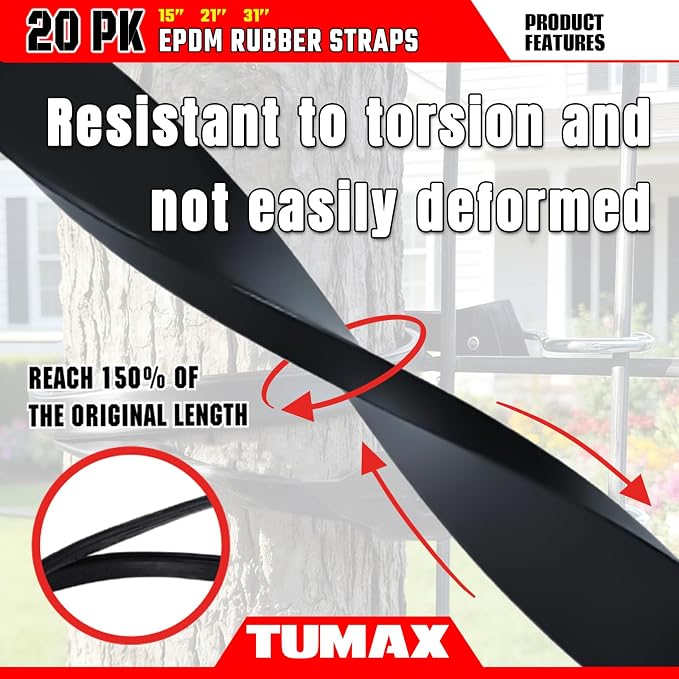 20PCS Rubber Tarp Straps Assorted Sizes with 150% Max Stretch, 100% EPDM Bungee Cords with Hooks, Ideal for Securing Tarps, Cargo, Canvases, 15", 21", 31"
