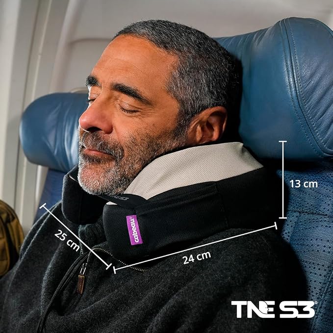 Cabeau Travel Neck Pillow for Airplanes – The Neck’s Evolution, TNE S3 – Supportive Memory Foam Design for Long Haul Flights – Attachable Seat Straps and 360° Support (Amsterdam Rainbow)