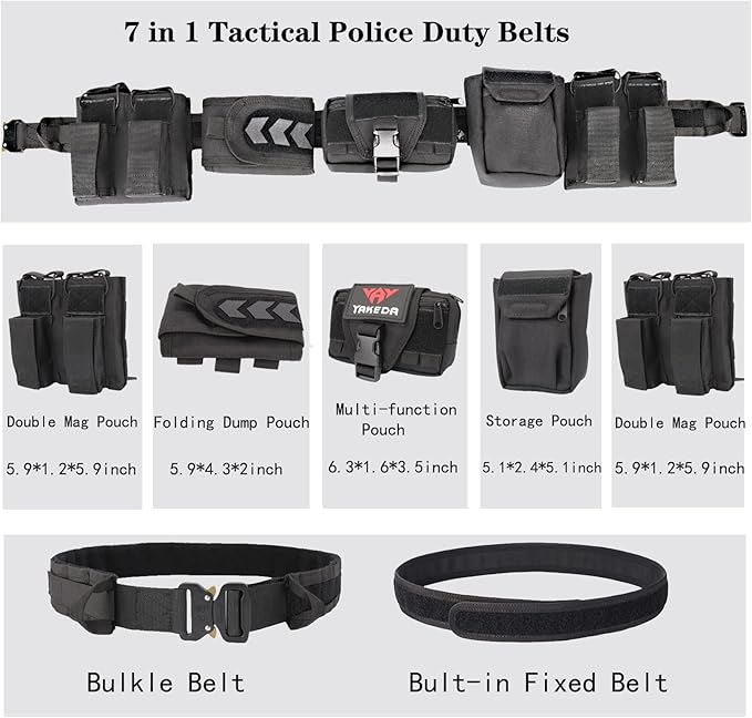 YAKEDA Tactical Battle Belts for Men- Quick Release Trigger Airsoft Belt Heavy Duty Belts with Pouches 7 PCS