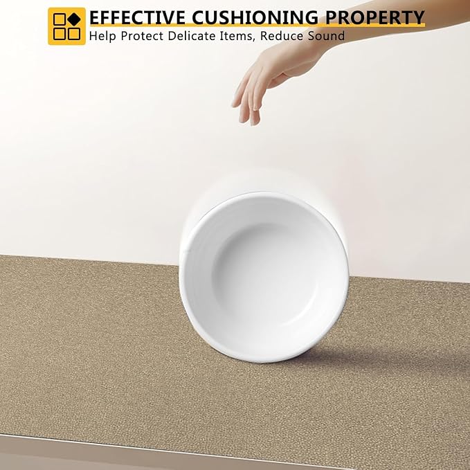 WochiTV Shelf Liner for Cabinets, Drawer Non Adhesive Non Slip Foam Mat for Kitchen, Pantry, Bathroom, Cupboard, Garage, Closet, Shelves, Drawer, Tool Box, Tan 17.5 x 354 inches
