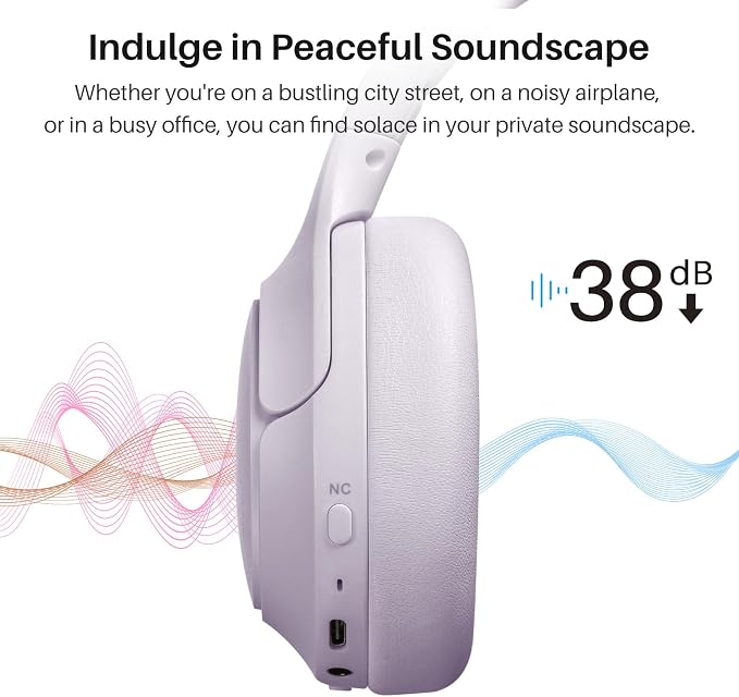TOZO Hybrid Active Noise Cancelling Headphones, Wireless Over Ear Bluetooth Headset, 60H Playtime, Hi-Res Audio Custom EQ via App Deep Bass Comfort Fit Ear Cups, for Home Office Travel