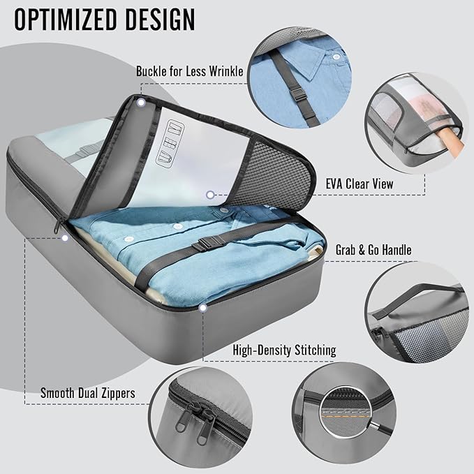Veken 10 Set Packing Cubes for Travel Essentials, Suitcase Organizer Bags in 4 Sizes, Carry-On Luggage Accessories with Large Laundry Bag & Passport Holder, Must-Have for Airplane, Road Trip & Camping