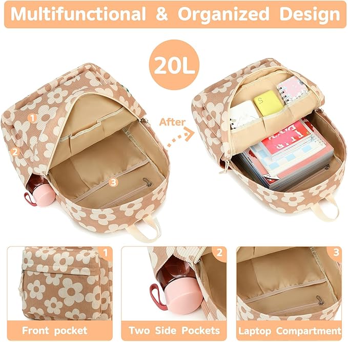 Bluboon School Backpack for Teen Girls Bookbags Elementary High School Corduroy Laptop Bags Women Travel Daypacks