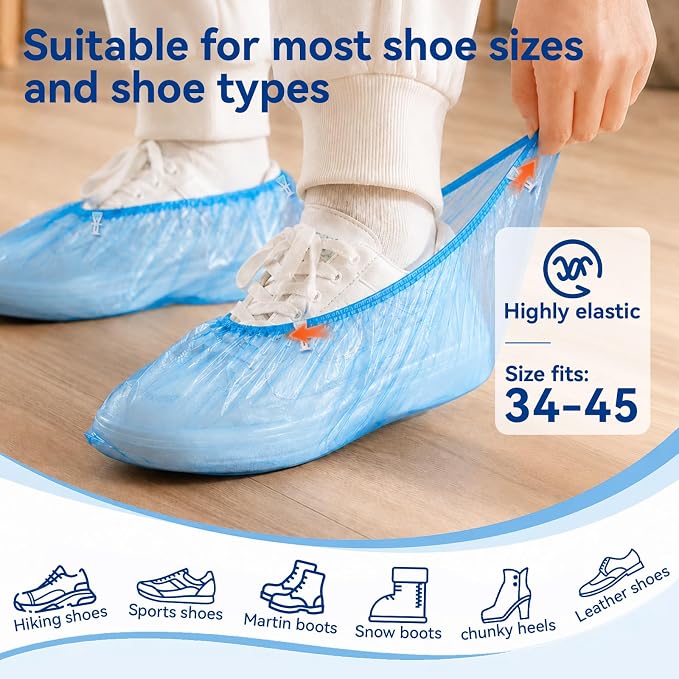 200pcs Plastic Shoe Covers Disposable with T-Buckle, Shoes Cover Refill for Automatic Machine, Universal Cover Shoes Suitable for Any Dispenser