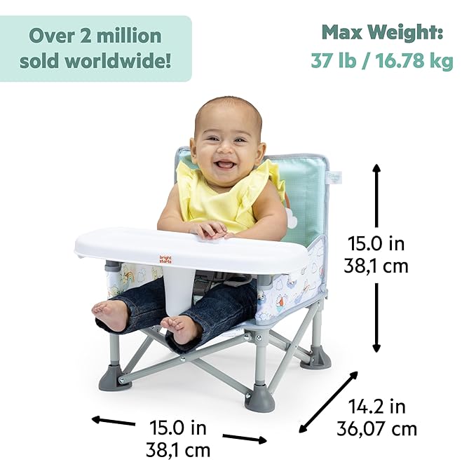Bright Starts Disney Winnie The Pooh Pop 'N Sit Portable Booster, Indoor/Outdoor Use, Floor Seat with Feeding Tray, 6 Mos - 3 Yrs