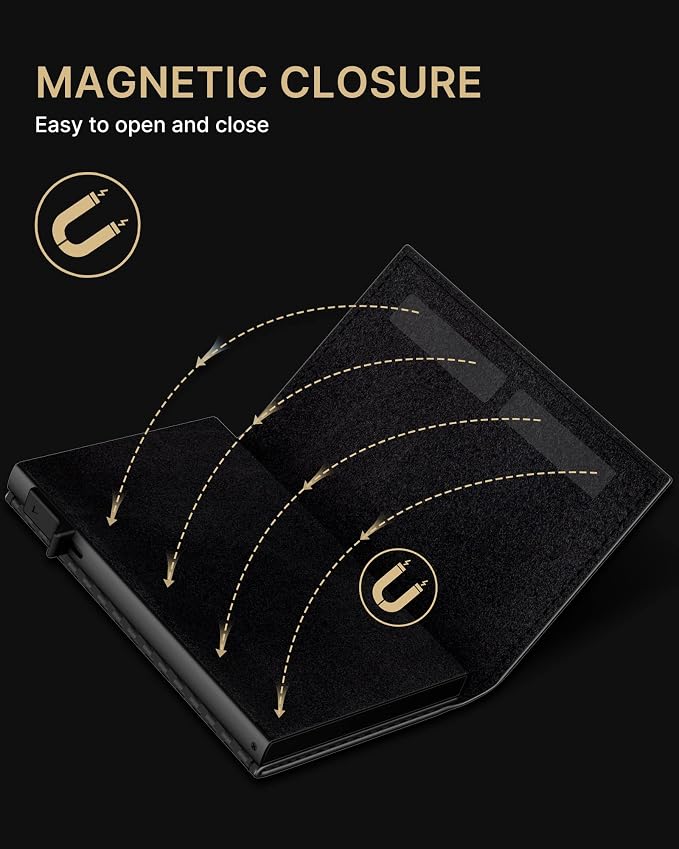 typecase Mens Wallet Card Holder: Pop Up Aluminum Case, Genuine Leather, Smart, RFID Blocking, Slim, Minimalist, Front Pocket - 9-14 Card Capacity | ID Window | Cash Slot (Carbon Fiber)