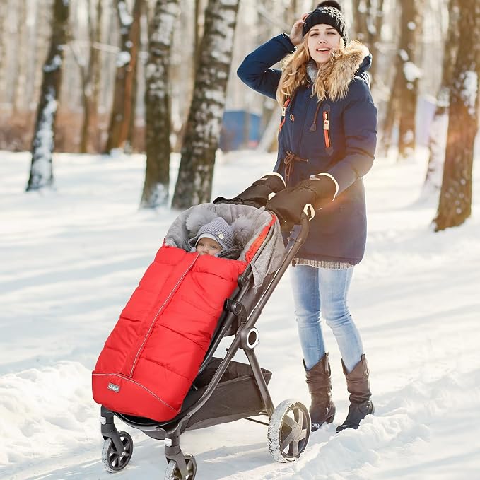 Orzbow Stroller Footmuff Universal - Weather-Proof Bunting Bag for Toddler, Warm Fleece Sleeping Bag for Cold Weather, Easily Attaches to Most Strollers, Baby Boys Girls Winter Essentials, Red