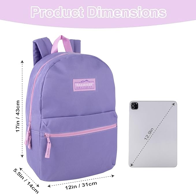 Trail maker Classic 17 inch Backpacks with Adjustable Padded Straps | School Backpacks for Girls, Boys (Purple)