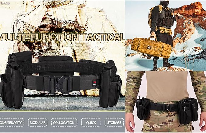 YAKEDA Tactical Battle Belts for Men- Quick Release Trigger Airsoft Belt Heavy Duty Belts with Pouches 7 PCS