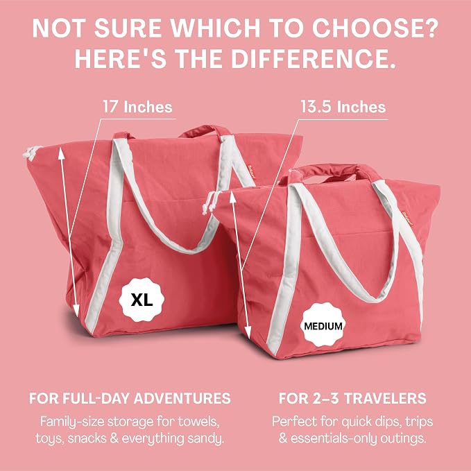 Bodysurf Beach Bags Waterproof Sandproof - Packable Foldable Nylon Zipper Tote Bag for Travel Lightweight, Pool, Boat, Cruise