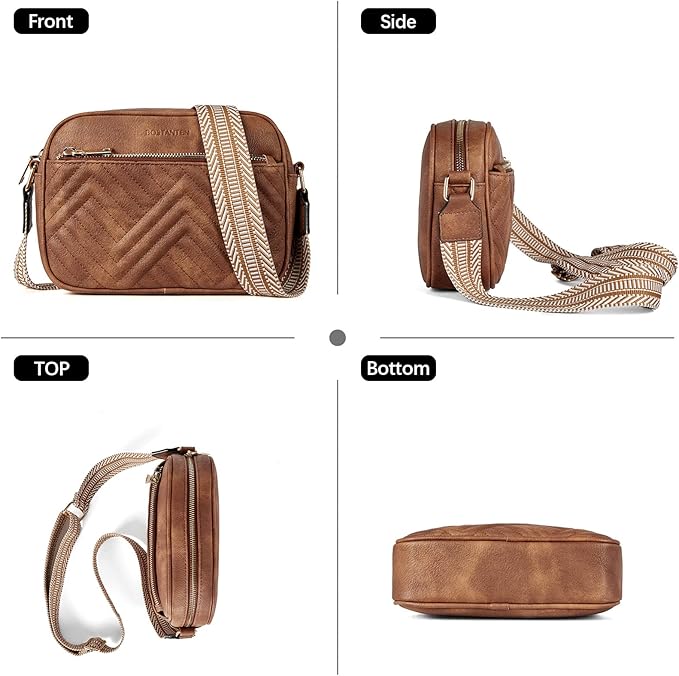 BOSTANTEN Quilted Crossbody Bags for Women Vegan Leather Purses Shoulder Handbags with Wide Strap
