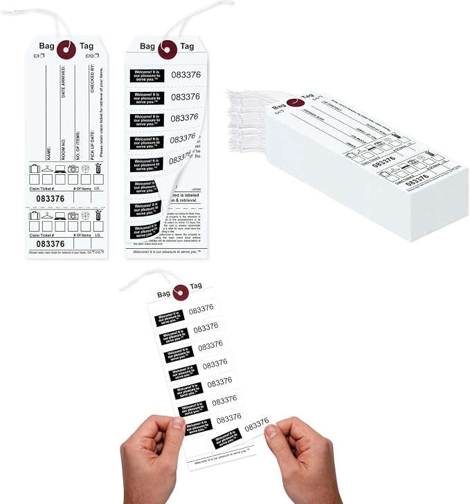 1000 Bag Identification Manifold Construction Tags for Multiple Bags. Printed in Black Ink on White Stock & 8 White Labels with Matching Numbers & Elastic String Attached. Size: 6 3/4" (H)x2 1/2" (W)