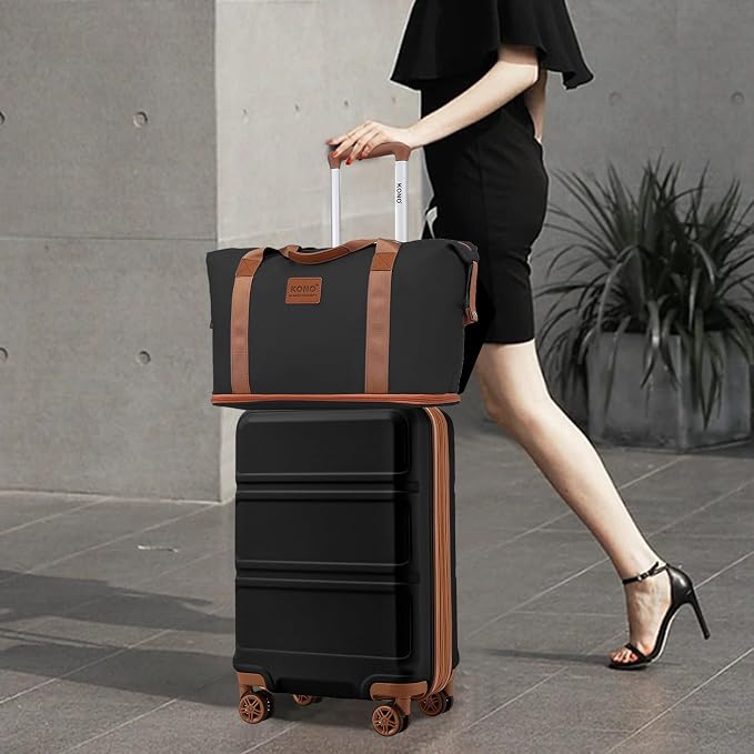 Kono Luggage Set 4 Piece Expandable Carry On Hardside Luggage with TSA Lock Spinner Wheels Lightweight PC+ABS Carry On Suitcase Apricot Black