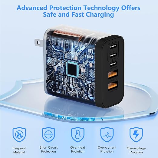 QZIIW USB C Wall Fast Charger Block, 100W 5-Port Type C Fast Charging Block 3 Pack-PD Power Charger Adapter QC 3.0 USB Multiport Charger Brick for iPhone 17 16, Samsung Series MacBook/Air, iPad, etc.