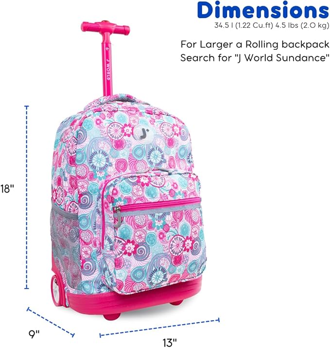 J World New York Sunrise Rolling Backpack, Blue Raspberry, One Size, 18"