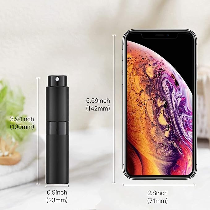 Street27® 8ml Empty Perfume Bottle Refillable Perfume Atomizer Spray Bottle, Portable Mini Pocket Travel Perfume refill bottle Dispenser Glass & Aluminum with 3 Types of Refill Pump - Matte Black