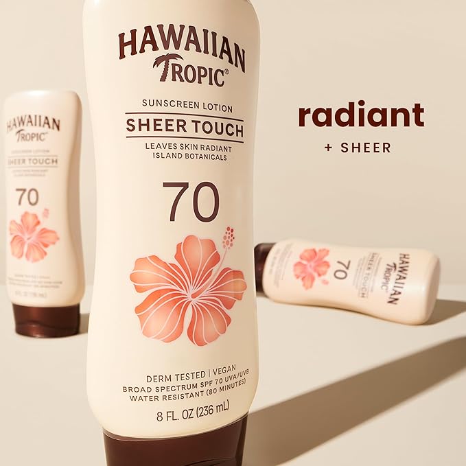 Hawaiian Tropic Sheer Touch Lotion Sunscreen SPF 70, 8 Fl Oz | Broad Spectrum, Oxybenzone Free, Sunblock Lotion, Hawaiian Tropic Sunscreen SPF 70, 8 Fl Oz