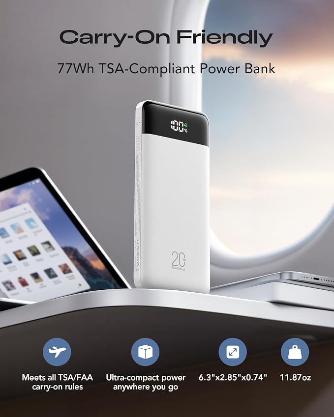 Orfeika 20000mAh Power Bank Fast Charging, Portable Charger with 4 Built-in Cables & 6 Outputs, 20W PD USB C Battery Pack Compatible with iPhone 16/15, Galaxy, Android, iPad & More (Travel Essential)