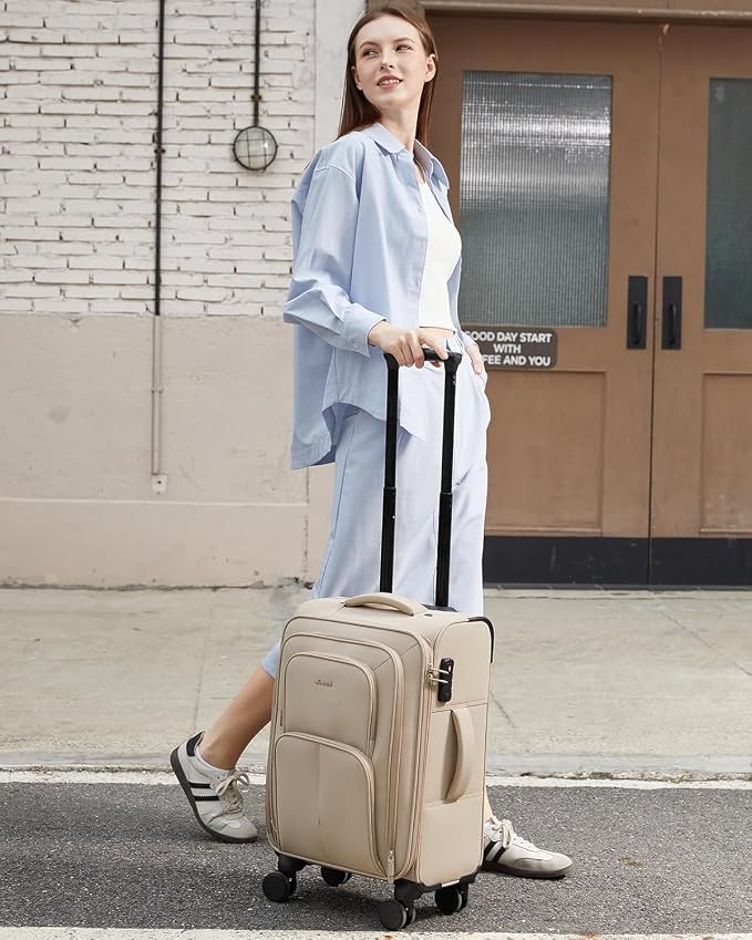 LOVEVOOK Carry On Luggage 22x14x9 Airline Approved, 22 Inch Softside Suitcases with Spinner Wheels, Lightweight Carry-on Suitcase with TSA Lock for Women Men, Large Luggage for Travel Business Trip