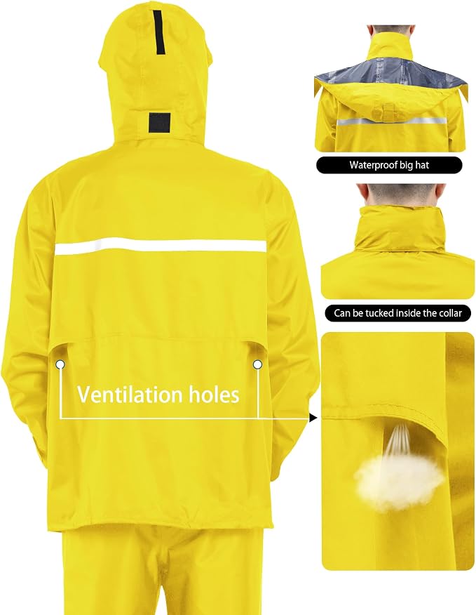 iCreek Rain Suit Waterproof Jacket and Pants Hi Vis Raincoat for Men and Women Reflective Outdoor for All-Sport Work
