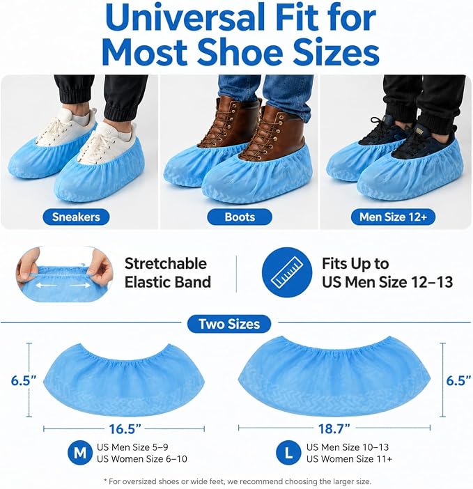 Disposable Boot Covers for Guests, 200 Pcs Non Slip Durable Clean Home Shoe Covers, Two Size for Men and Women