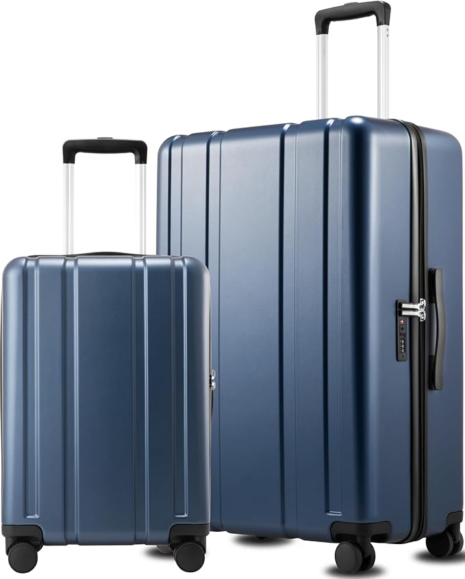 LUGGEX 2-Piece Luggage Set (20+28 Inch), 100% PC Hard Shell Suitcases with 360° Spinner Wheels & TSA Locks, Airline Approved Carry-On & Checked Baggage (Blue, 2 Piece Sets)
