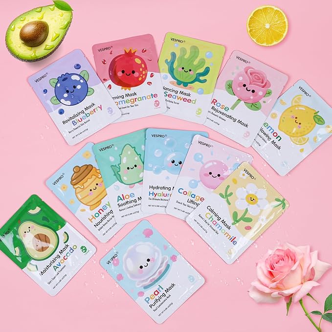 12 Pack Face Masks for Women, Hydrating & Moisturizing Facial Mask for Skincare, Bulk Sheet Mask Spa Party Supplies for Teen Girls, Birthday Gifts for Women, Sleepover Party, Skin Care Gifts for Mom