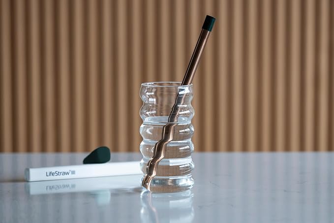 LifeStraw Sip — Reusable Stainless Steel Water Filter Drinking Straw with 3 Carry Cases, Removes Microplastics, Bacteria and Parasites for Travel and Everyday Use, 3-Pack, Copper