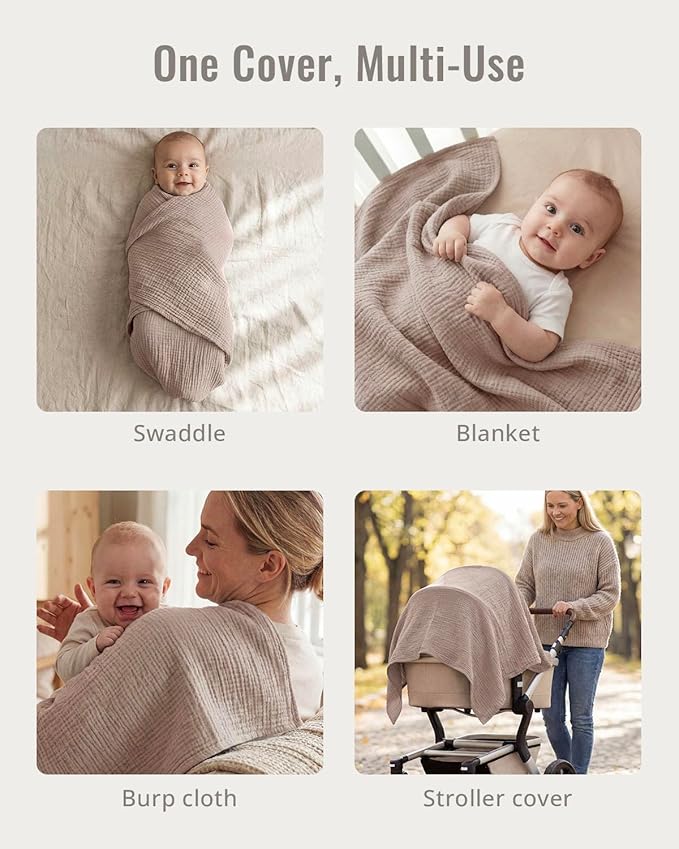 Blissful Diary Muslin Multi-Use Cloth - 4-in-1 Privacy Nursing Cover, Swaddle Blanket, Car Seat Cover, Burp Cloth, Portable Breastfeeding Essentials for Women, Baby Must Have (Agreeable Gray)