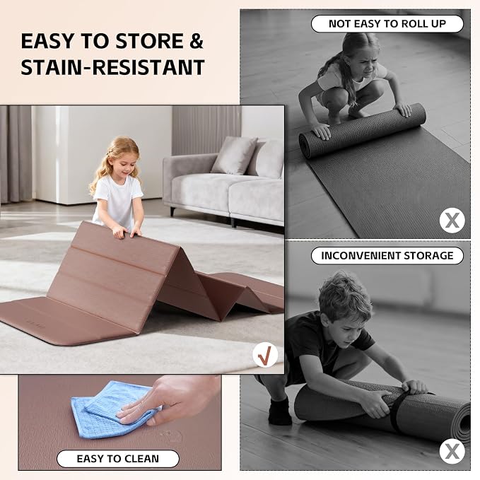 Foldable Yoga Mat,Thickened,0.4"Thick (10mm）,76"x26" | 12-Fold Design,SGS Certified TPE,Non-Slip & No Smell,Ultra Portability,For Yoga,Gym,Pilates,Home Workouts