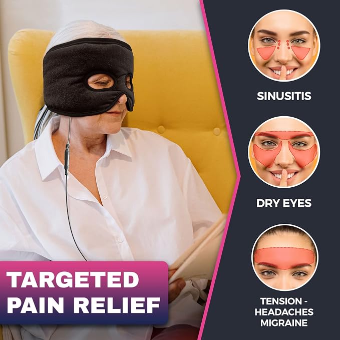 Moist Heat Sinus Pressure Relief Mask with 3 Heat Settings, Extra Large Face Heating Pad for Eyes, Sinusitis, Hormone Migraine, Tension Headache Relief Black